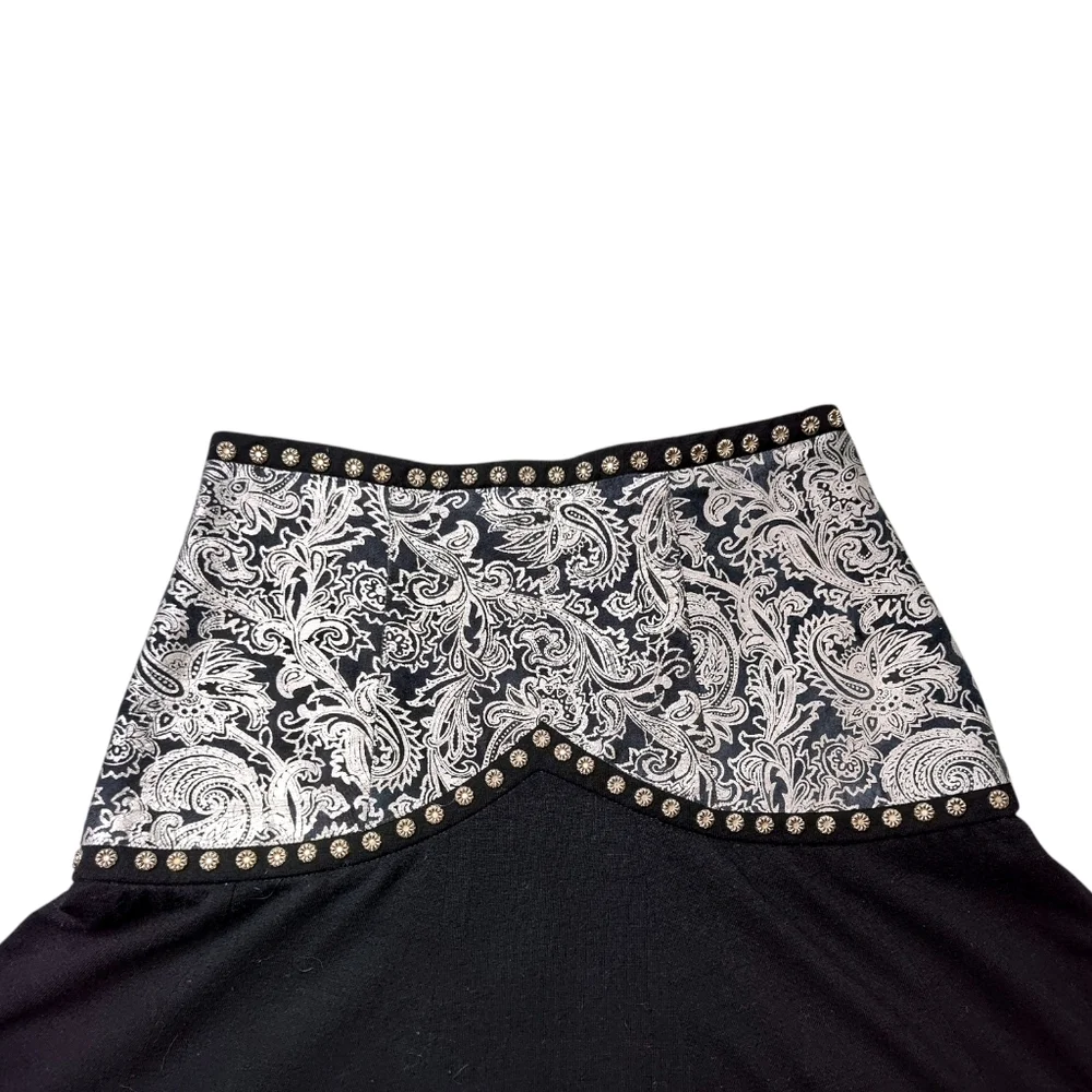 Cache Black A-Line Skirt with Beige Ornate Waist Panel - Picture 5 of 14
